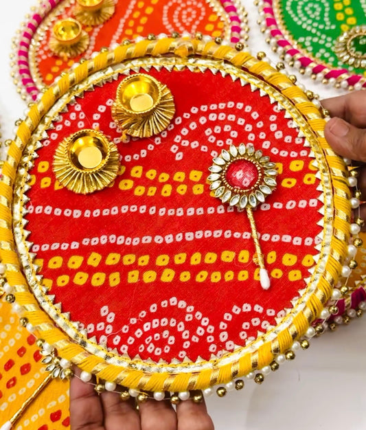 🌼 8 Inch Bandhej Tilak Plate with Matching Tilak Stick 🌼