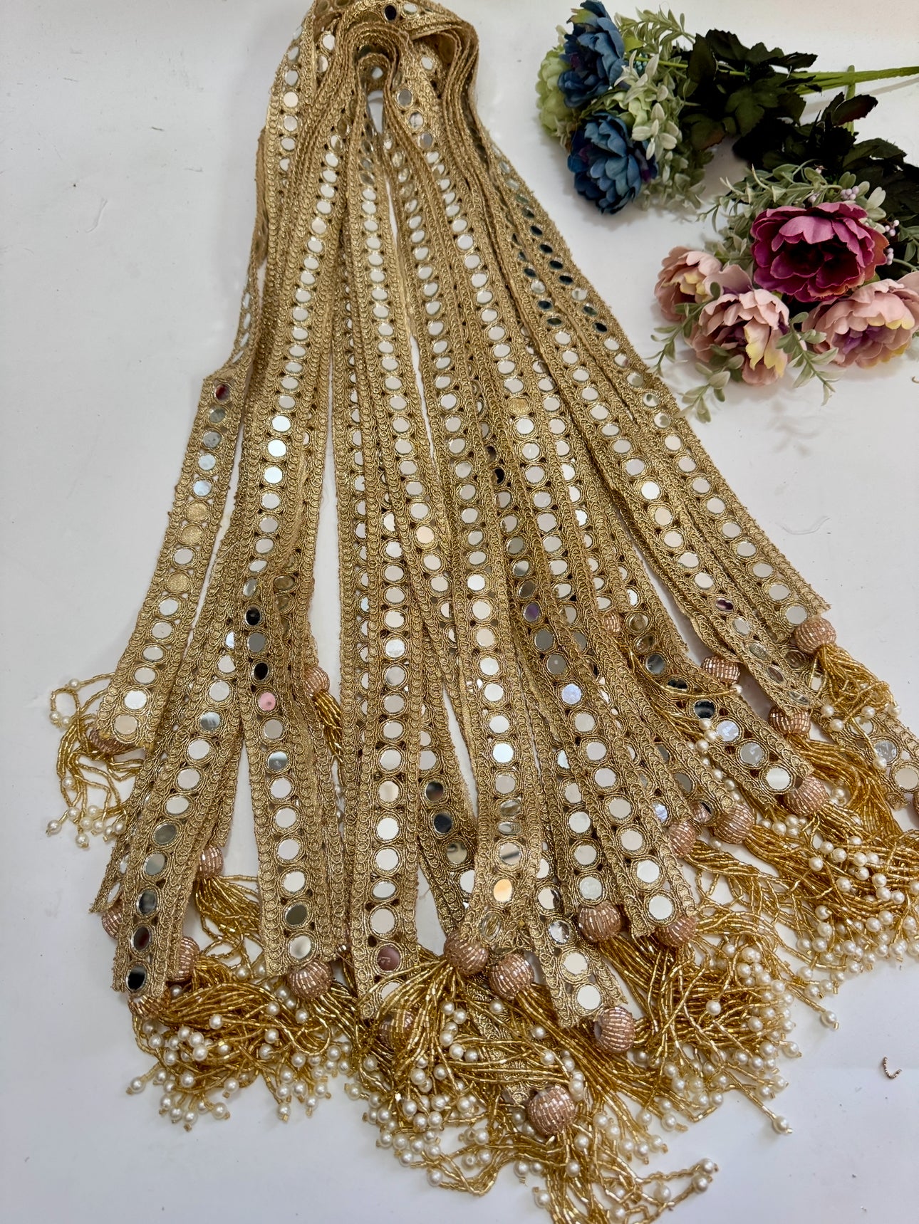 Golden mirror work swagat dupatta