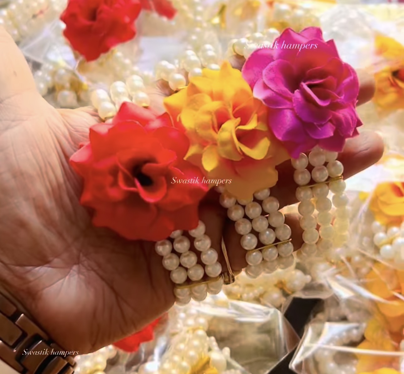 Floral Pearl Bracelet for Haldi & Mehendi (Phoolon Wali Jewellery)
