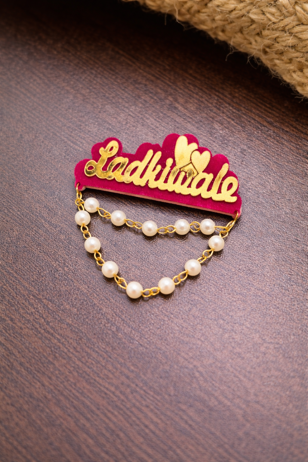 Ladkewale / Ladkiwale Wedding Brooch Badge with Pearl Chain