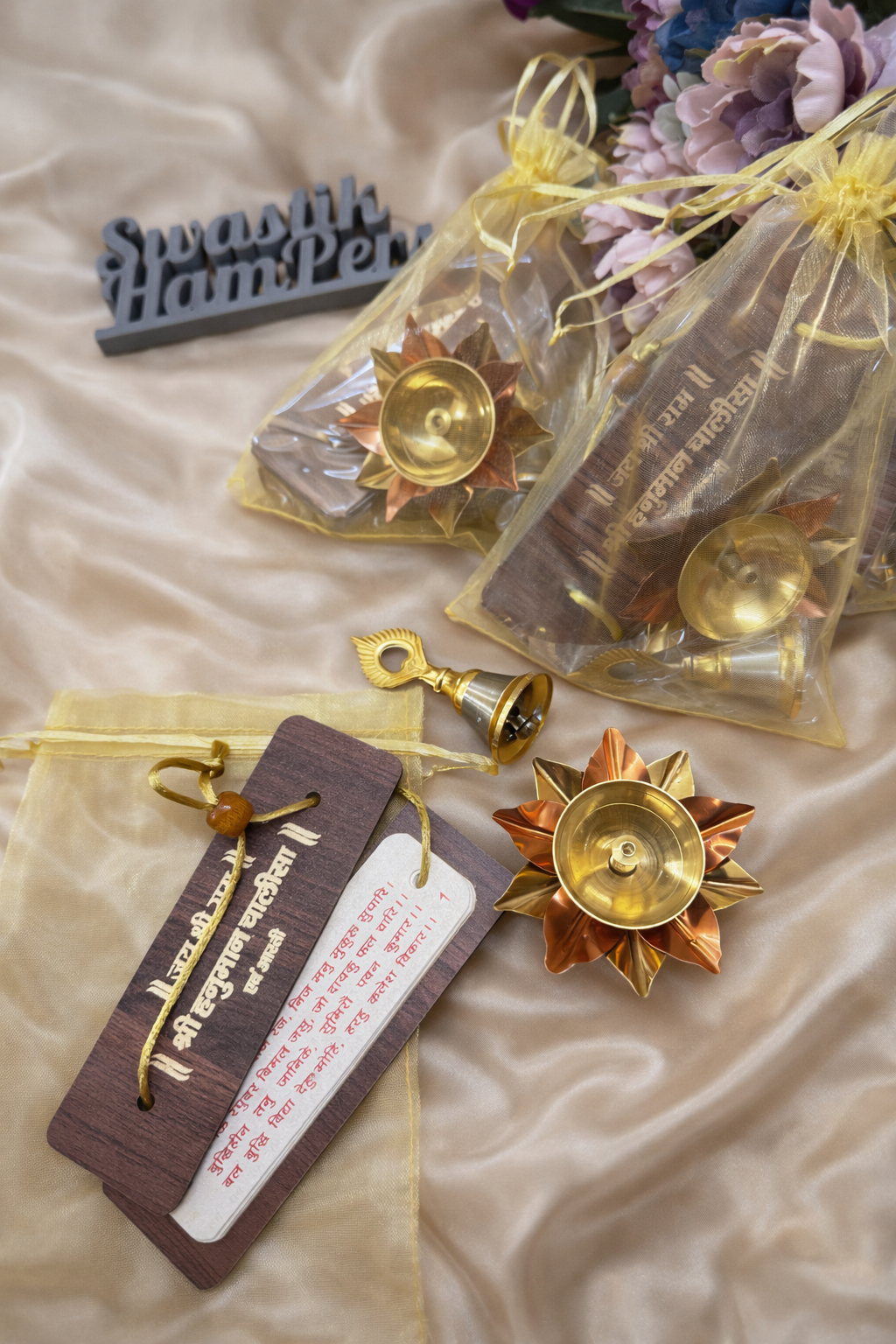 Wooden Hanuman Chalisa with Aarti | Lotus Diya | Mayur Bell | Spiritual Pooja Gift Set