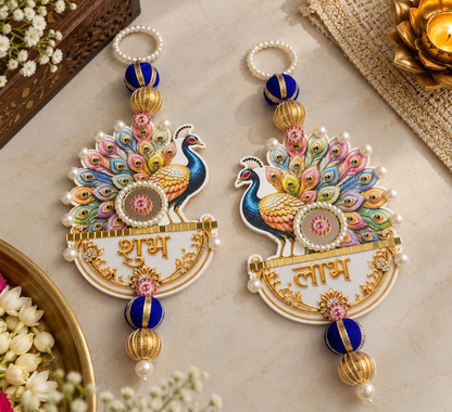 Peacock Shubh Labh Hanging – Pair