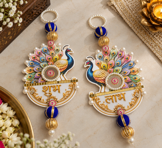 Peacock Shubh Labh Hanging – Pair