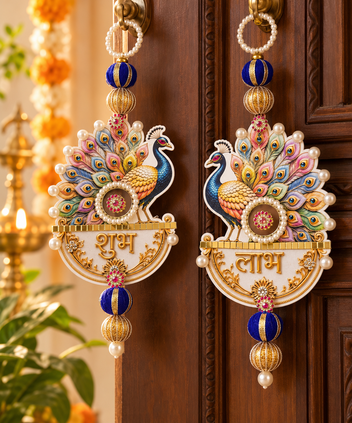 Peacock Shubh Labh Hanging – Pair