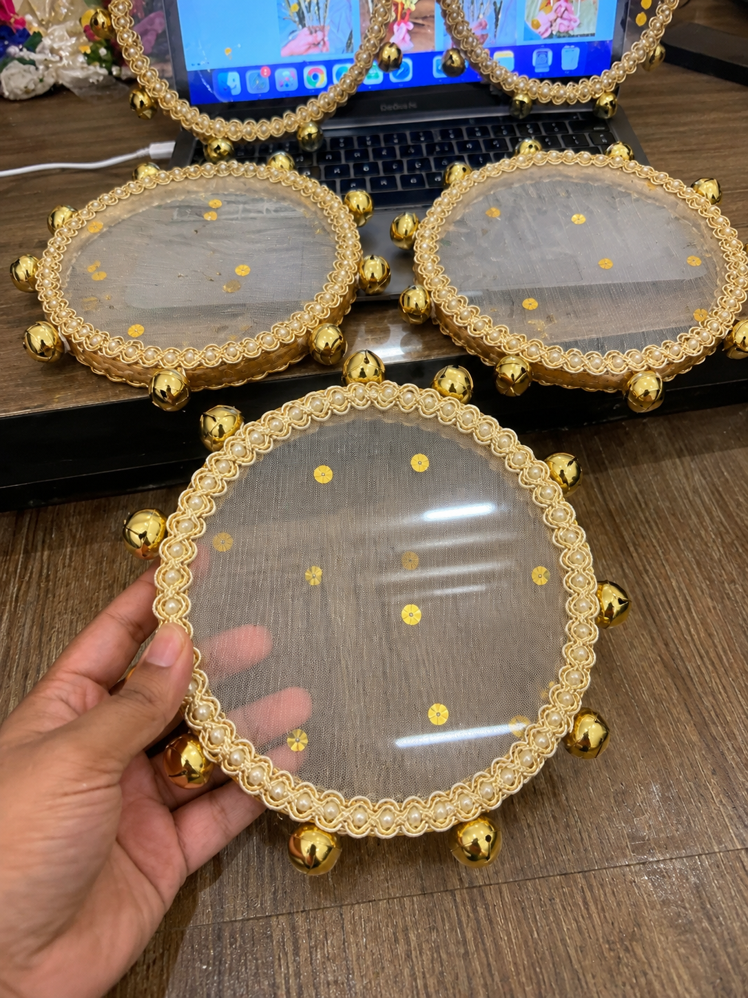 Decorative Wedding Dafli Tambourine | Golden Bell Dafli for Phera & Couple Entry