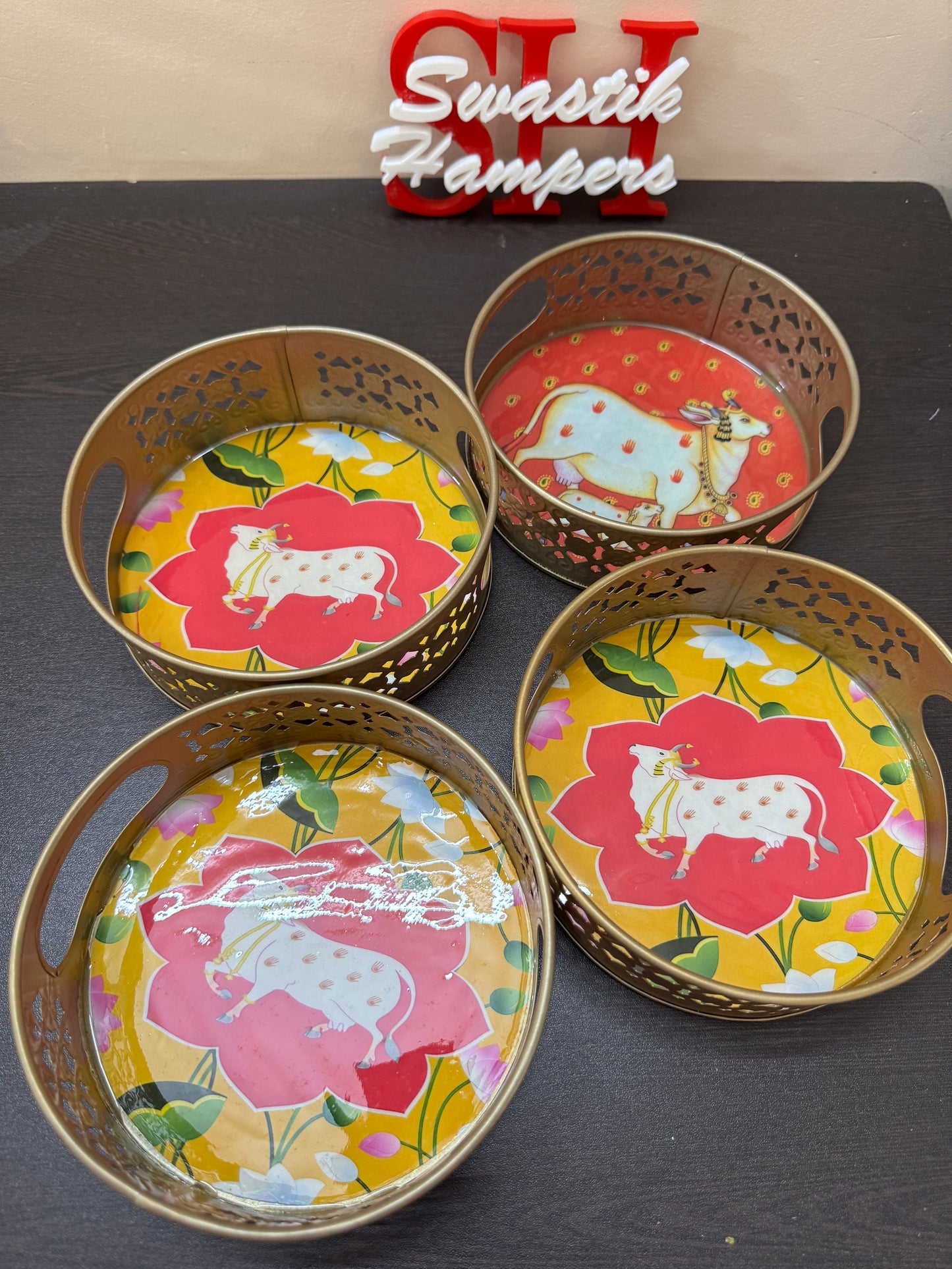 6 Inch Pichwai Tray (Cow Design)-1 pc