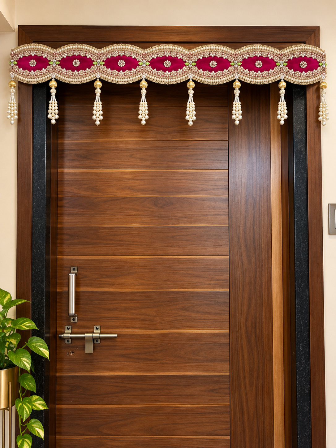 Premium Velvet Kundan & Pearl Work Toran – 52 Inches