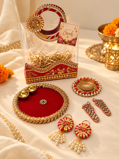 Premium Diwali Gift Hamper – Red & Gold Festive Puja Gift Set