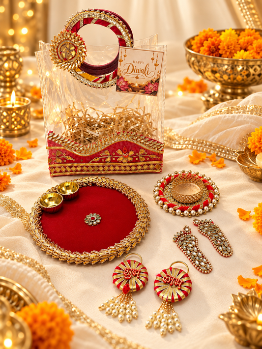 Premium Diwali Gift Hamper – Red & Gold Festive Puja Gift Set