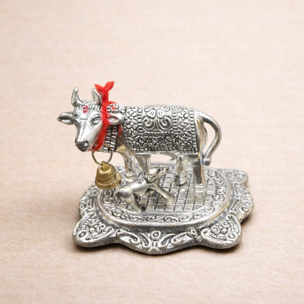 Kamdhenu Cow & Calf Idol (3 Inch) | Gift of Prosperity for Home, Pooja & Gifting (with organza potli)