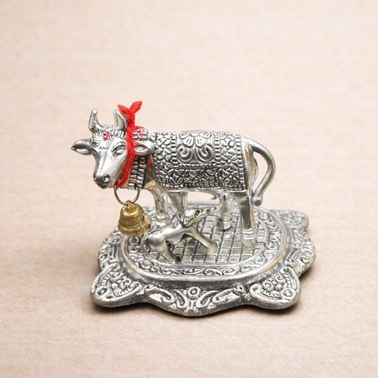 Kamdhenu Cow & Calf Idol (3 Inch) | Gift of Prosperity for Home, Pooja & Gifting (with organza potli)