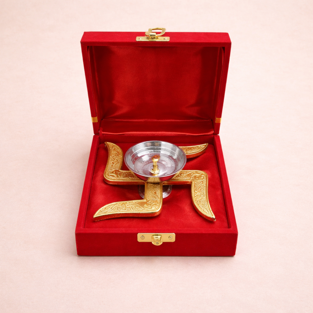 Golden Swastik Diya with box
