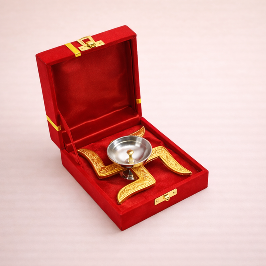Golden Swastik Diya with box