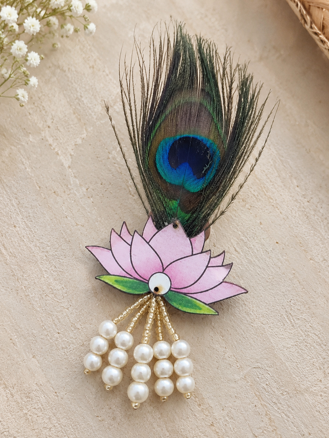 Lotus Theme Brooch with Pearl Work &amp; Morpankh