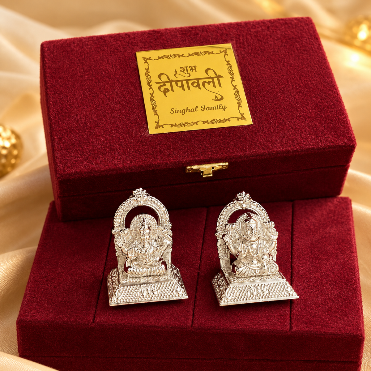 German Silver Lakshmi Ganesh Ji Idol Set in Premium Velvet Box | Diwali & Festive Gifting