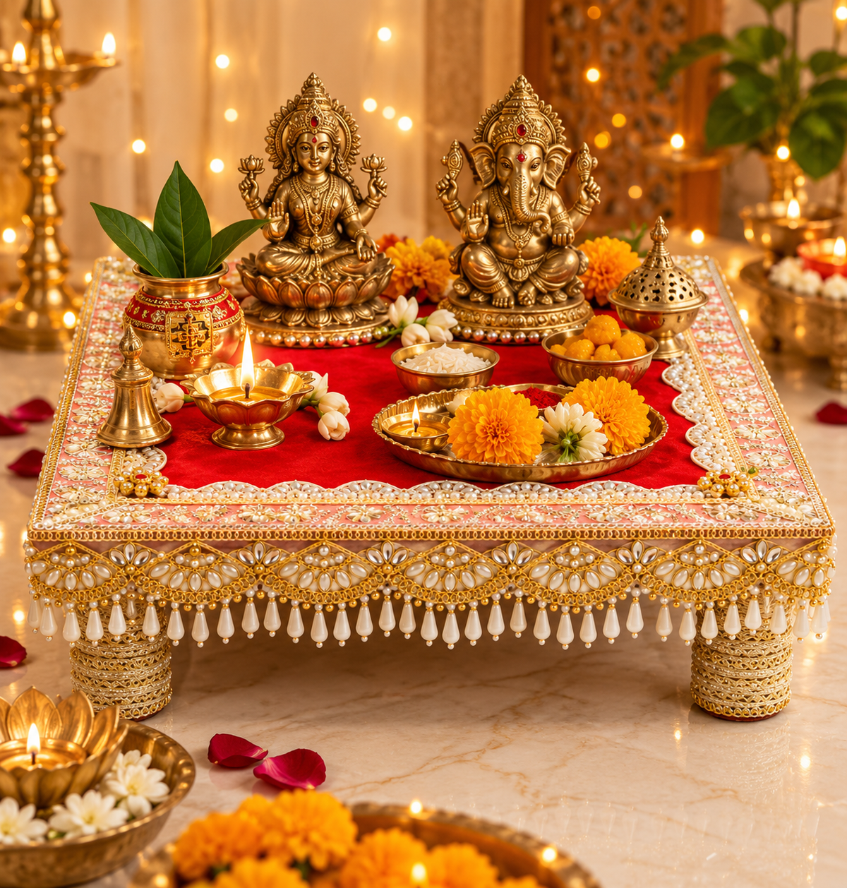 Royal Designer Wooden Chowki – Premium Wedding & Pooja Chowki