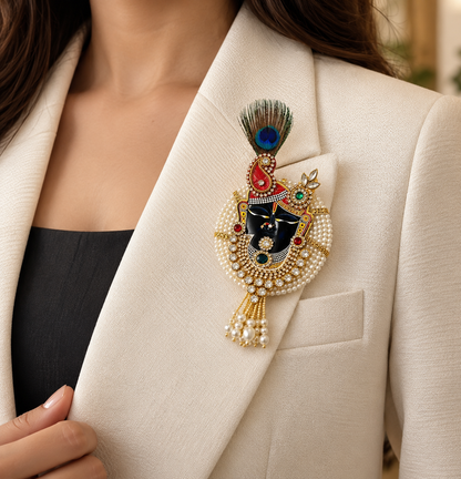 Shrinathji Pearl & Kundan Brooch