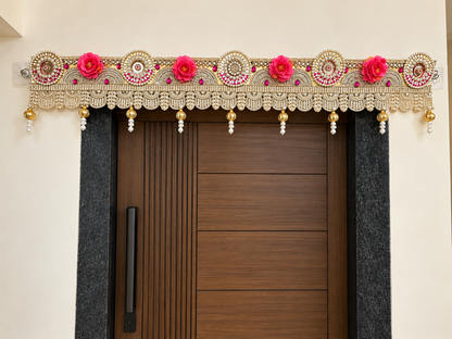 Kundan Pearl & Mirror Work Bandhani Door Toran – 40 Inch