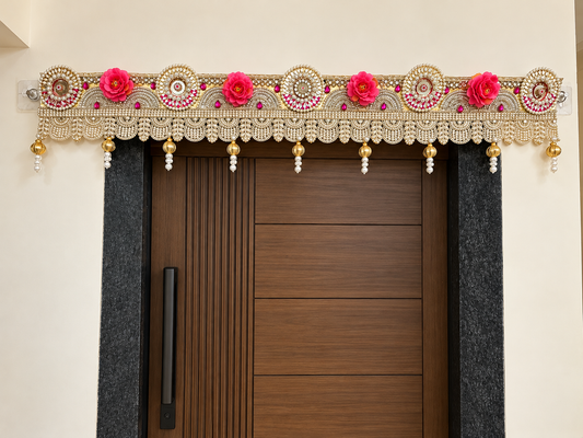 Kundan Pearl & Mirror Work Bandhani Door Toran – 40 Inch