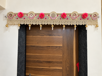 Kundan Pearl & Mirror Work Bandhani Door Toran – 40 Inch
