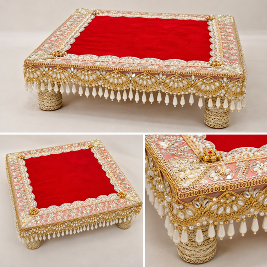Royal Designer Wooden Chowki – Premium Wedding & Pooja Chowki