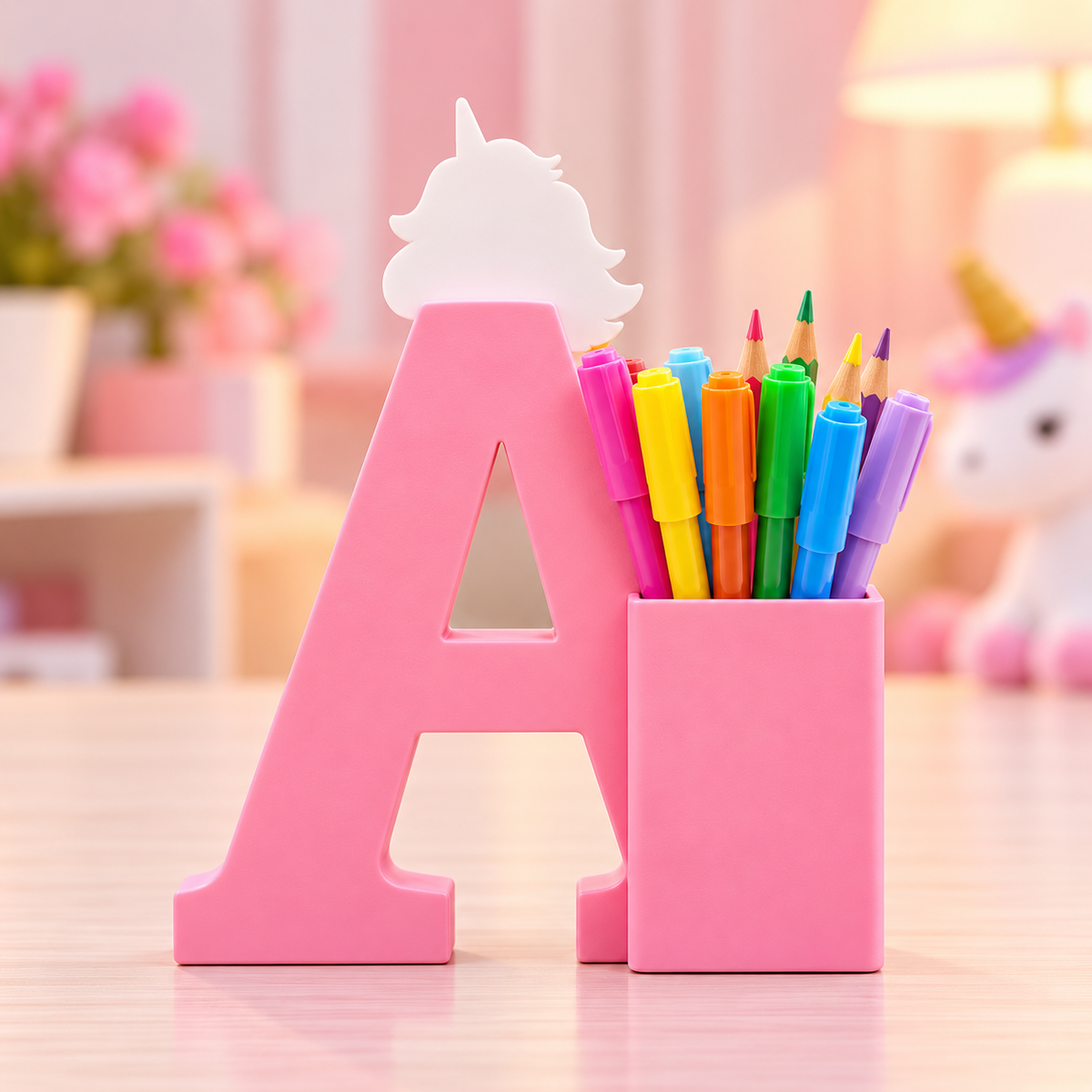 Unicorn Theme Personalised Name Stand & Pen Holder