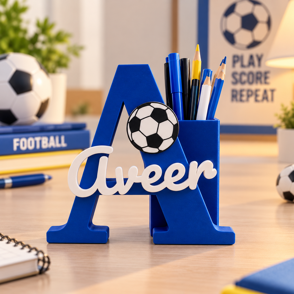 Personalised Football Name &amp; Initial Pen Stand ⚽✨