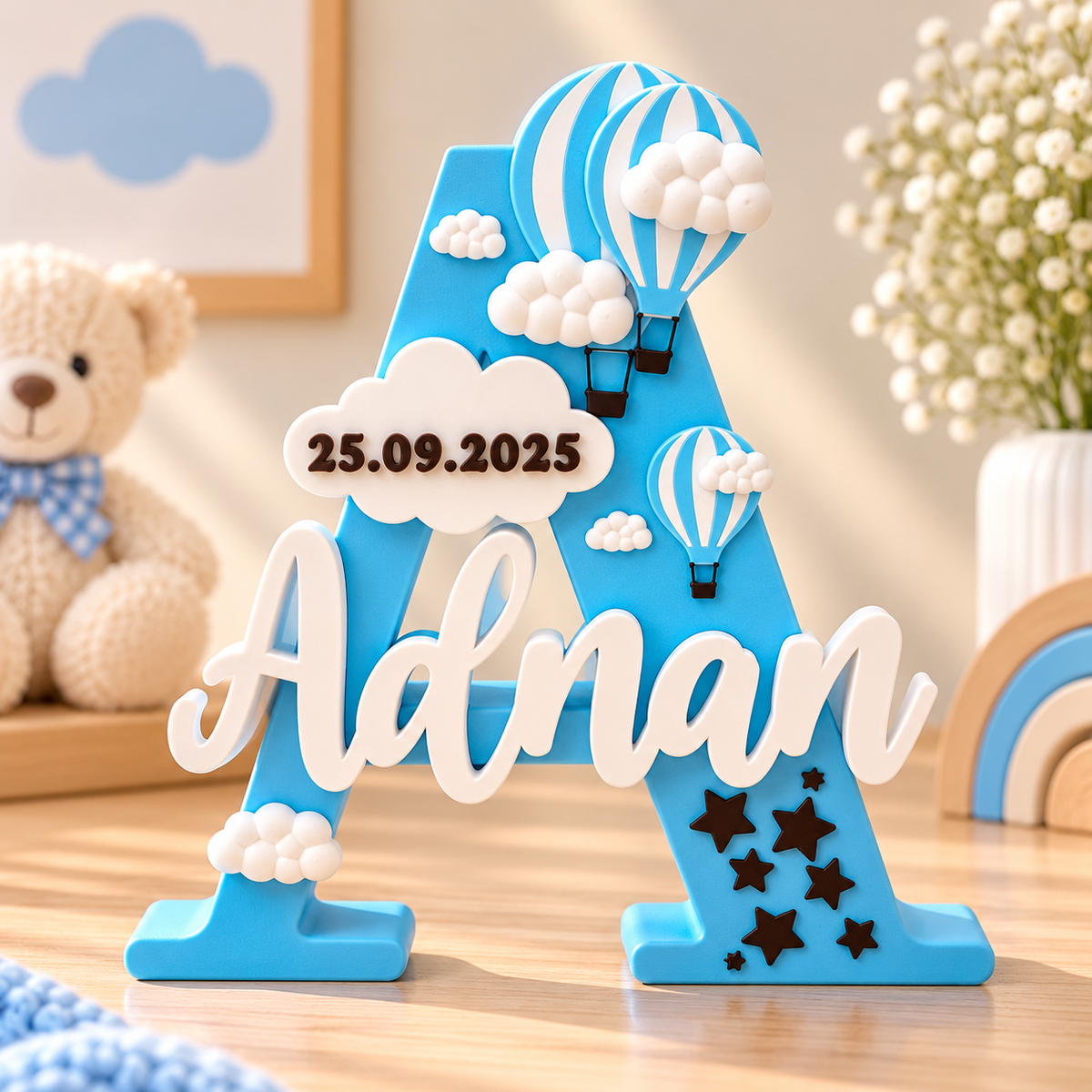 Baby Boy Birth Announcement Personalised 3D Printed Name Stand