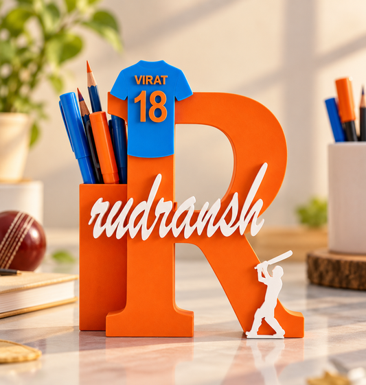 Personalised Cricket Name &amp; Initial Pen Stand 🏏✨