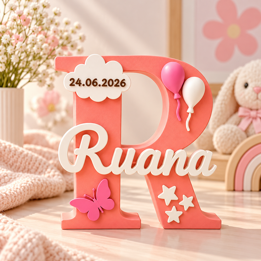 Baby Girl Birth Announcement 3D Printed Name Stand
