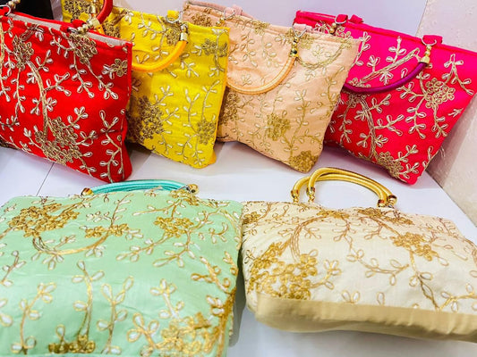 Zari work handle zipper bag