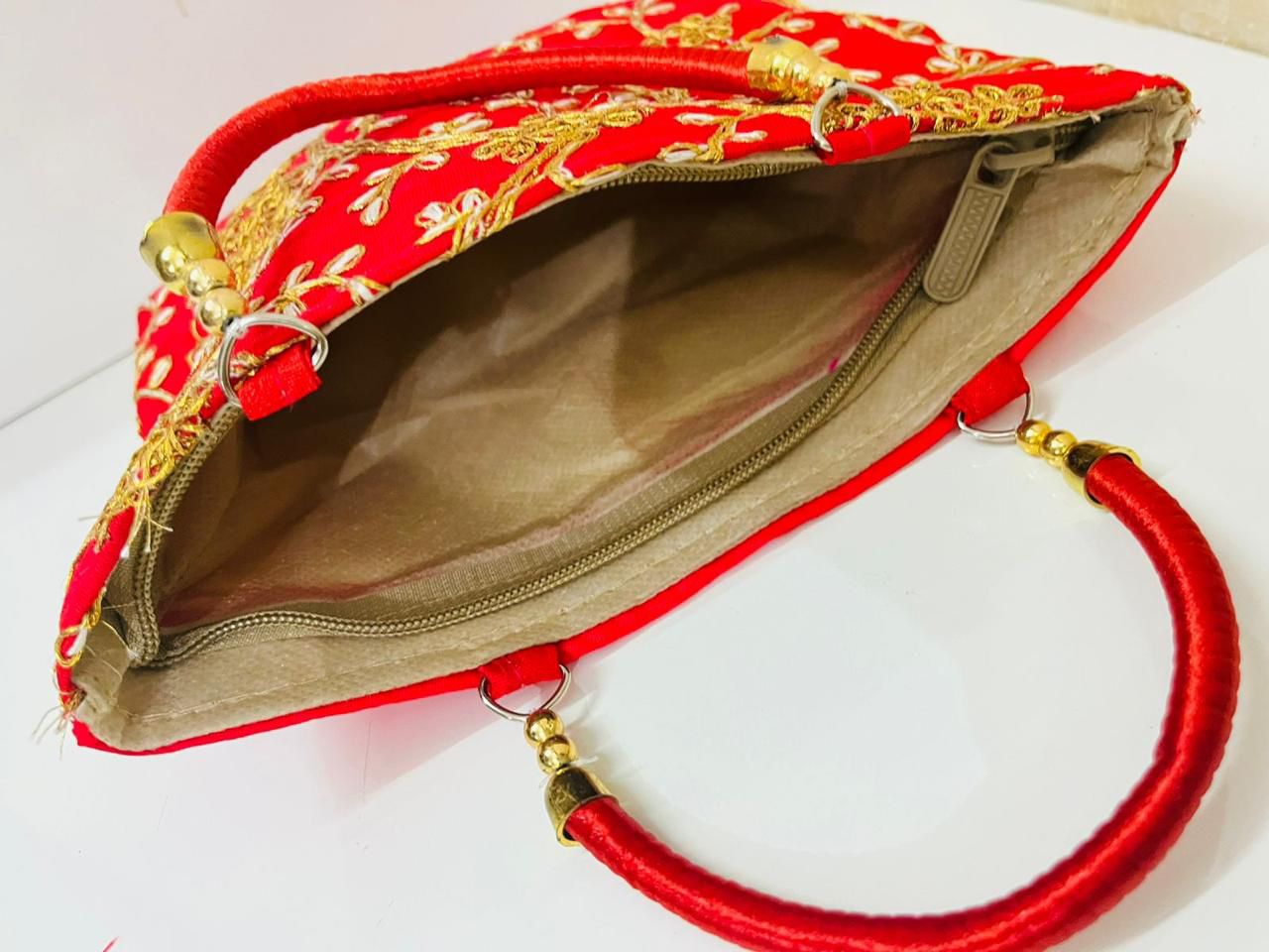 Zari work handle zipper bag