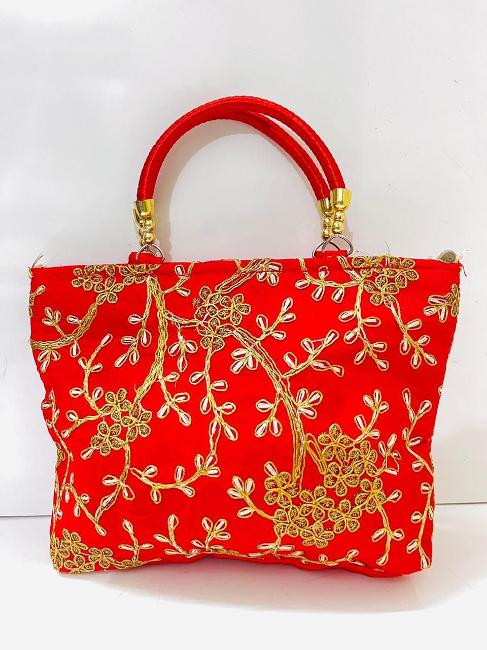 Zari work handle zipper bag