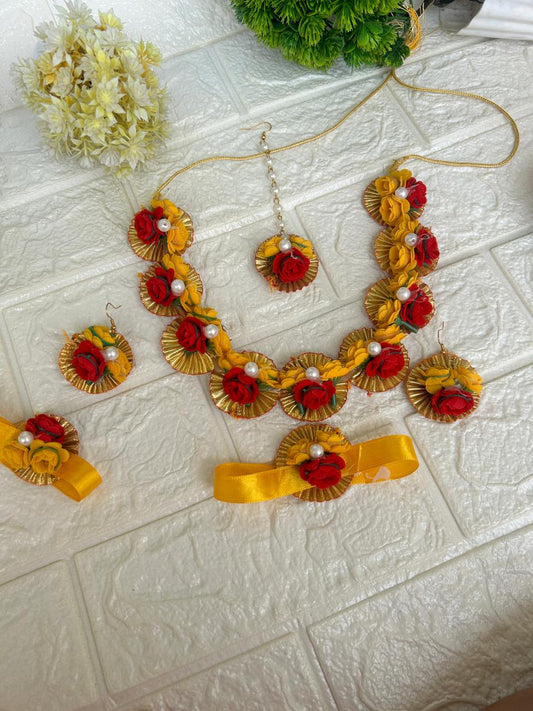 Haldi jewellery set ( yellow and red)