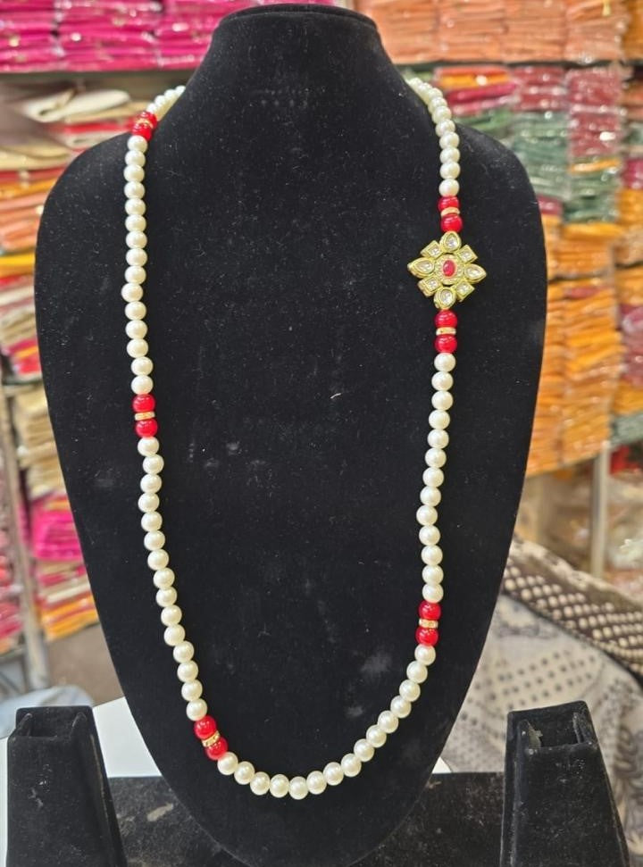 Pearl and kundan mala ( white and red)