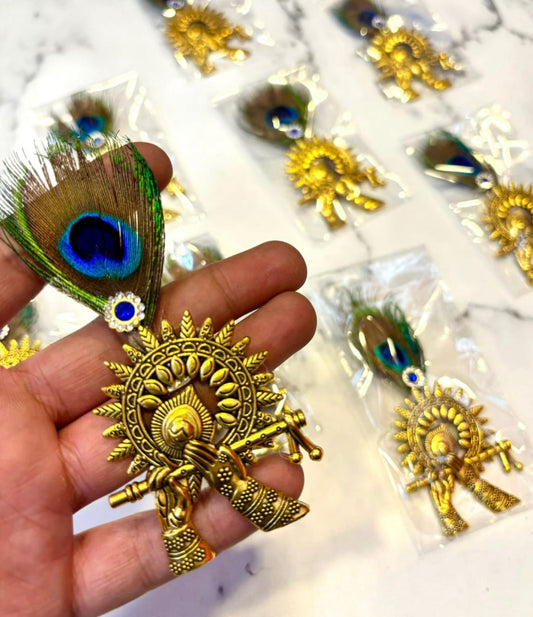 Krishna Flute Brooch with Peacock Feather
