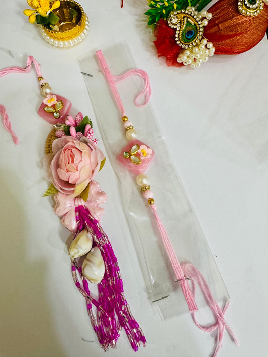 Bhai bhabhi pair peony rakhi (assorted color)