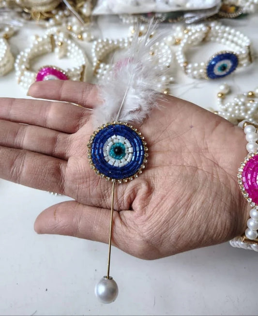 Handcrafted Evil Eye Feather Brooch