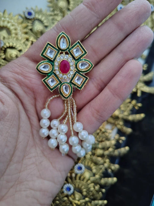 Kundan Pearl Tassel Brooch – Traditional Wedding & Festive Pin